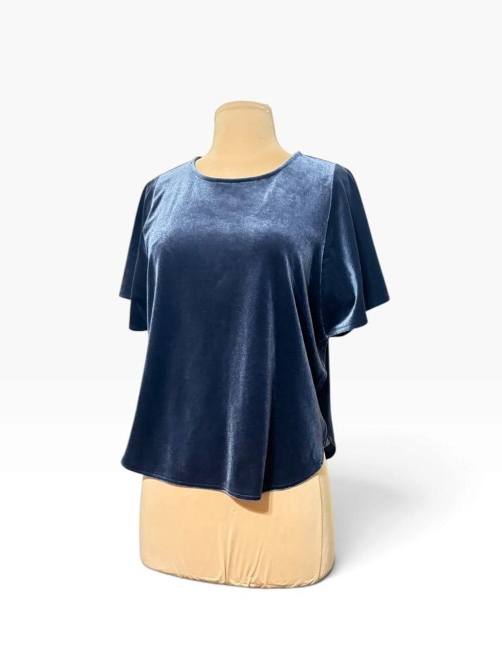 Madewell Velour Short Sleeve Blouse S Sapphire Blue Winter Holiday Party Classic